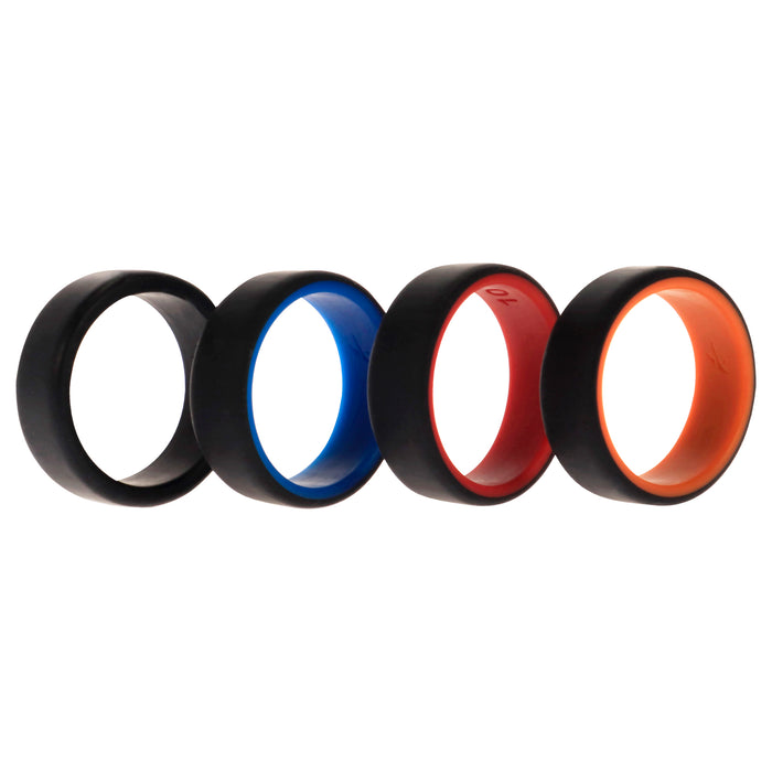 Silicone Wedding 2Layer Beveled 8mm Ring Set - Black by ROQ for Men - 4 x 10 mm Ring