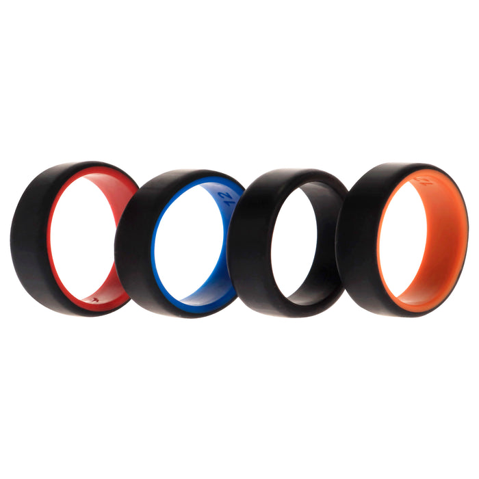 Silicone Wedding 2Layer Beveled 8mm Ring Set - Black by ROQ for Men - 4 x 12 mm Ring