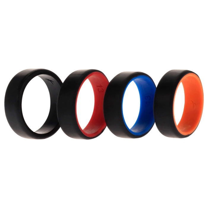 Silicone Wedding 2Layer Beveled 8mm Ring Set - Black by ROQ for Men - 4 x 13 mm Ring