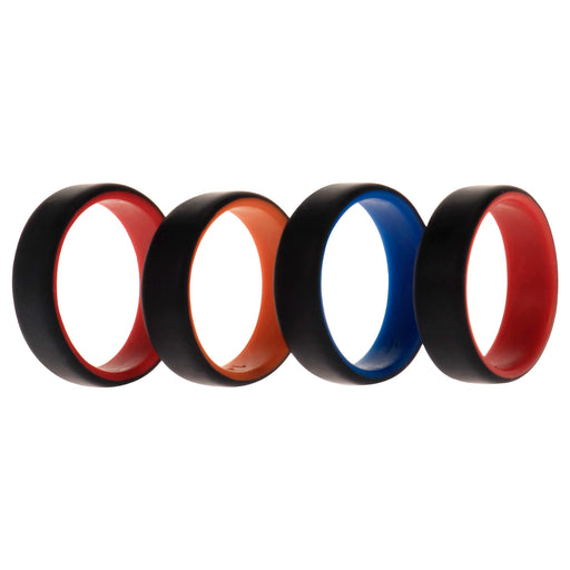 Silicone Wedding 2Layer Beveled 8mm Ring Set - Black by ROQ for Men - 4 x 14 mm Ring
