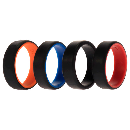 Silicone Wedding 2Layer Beveled 8mm Ring Set - Black by ROQ for Men - 4 x 15 mm Ring
