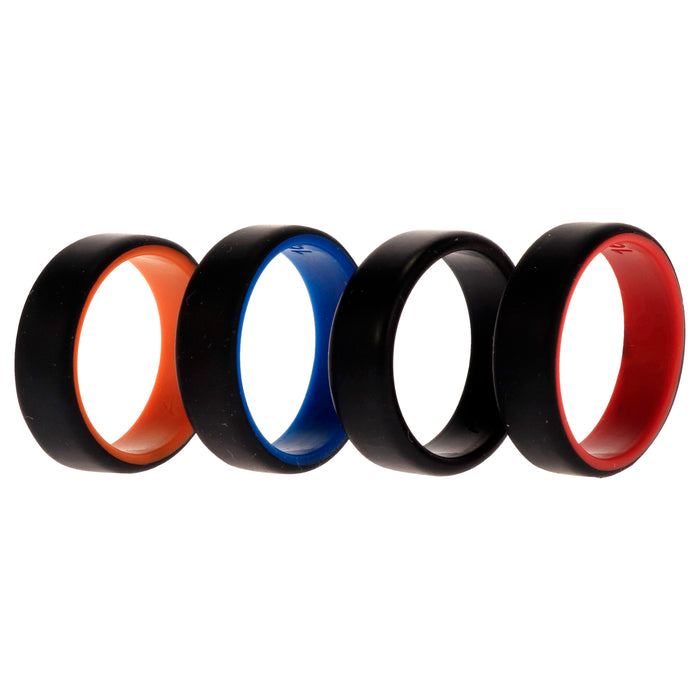 Silicone Wedding 2Layer Beveled 8mm Ring Set - Black by ROQ for Men - 4 x 16 mm Ring