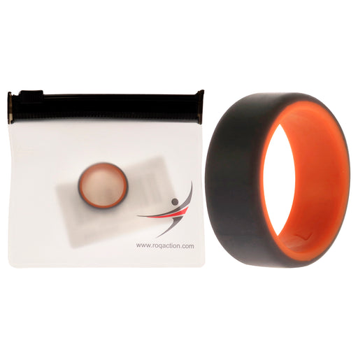Silicone Wedding 2Layer Beveled 8mm Ring - Orange-Grey by ROQ for Men - 7 mm Ring