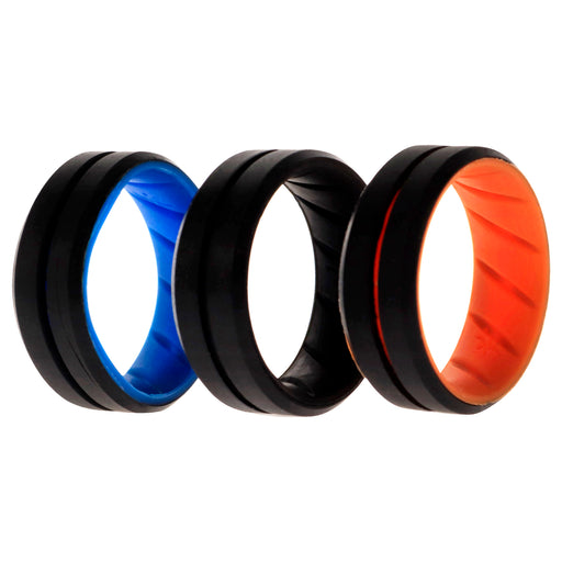 Silicone Wedding BR Middle Line Ring Set - MultiColor by ROQ for Men - 3 x 8 mm Ring