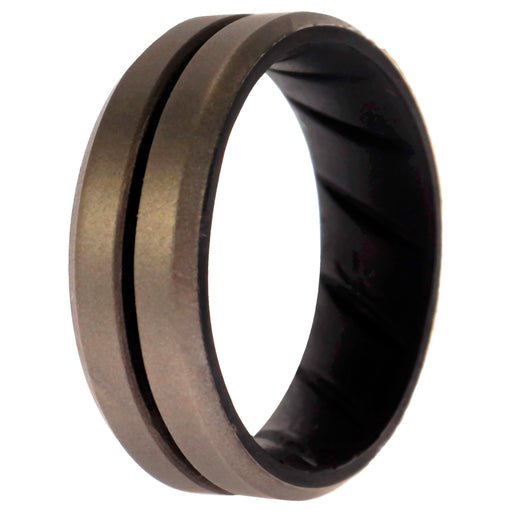 Silicone Wedding BR Middle Line Ring - Black-Silver by ROQ for Men - 10 mm Ring