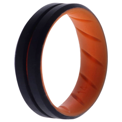 Silicone Wedding BR Middle Line Ring - Orange-Black by ROQ for Men - 14 mm Ring