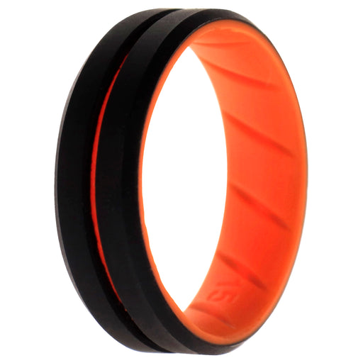 Silicone Wedding BR Middle Line Ring - Orange-Black by ROQ for Men - 15 mm Ring