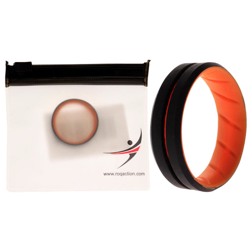 Silicone Wedding BR Middle Line Ring - Orange-Black by ROQ for Men - 16 mm Ring