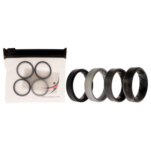 Silicone Wedding BR 8mm Edge Ring Set - Black-Camo by ROQ for Men - 4 x 9 mm Ring