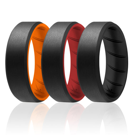 Silicone Wedding BR 8mm Edge Ring Set - MultiColor by ROQ for Men - 3 x 8 mm Ring