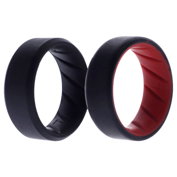 Silicone Wedding BR 8mm Edge Ring Set - Black-Red by ROQ for Men - 2 x 7 mm Ring