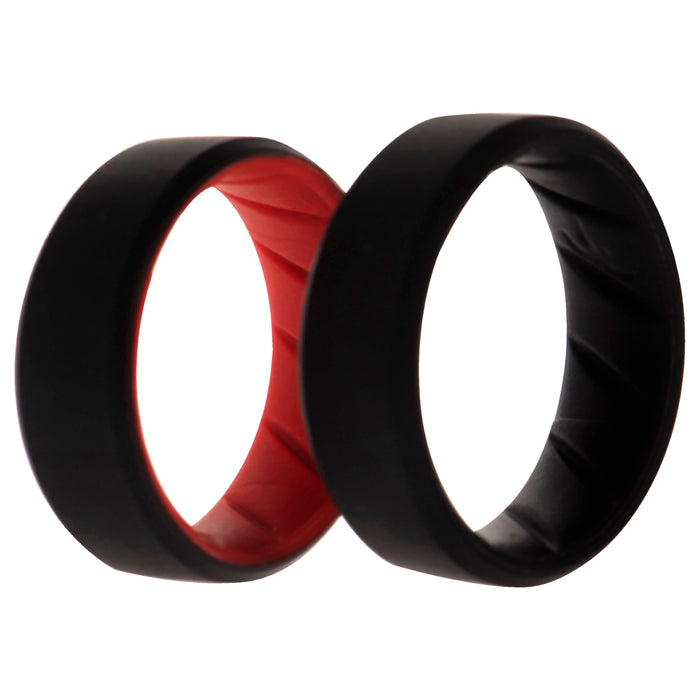 Silicone Wedding BR 8mm Edge Ring Set - Black-Red by ROQ for Men - 2 x 10 mm Ring