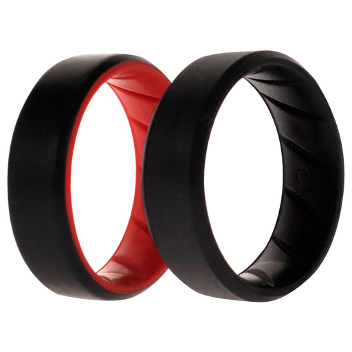 Silicone Wedding BR 8mm Edge Ring Set - Black-Red by ROQ for Men - 2 x 12 mm Ring