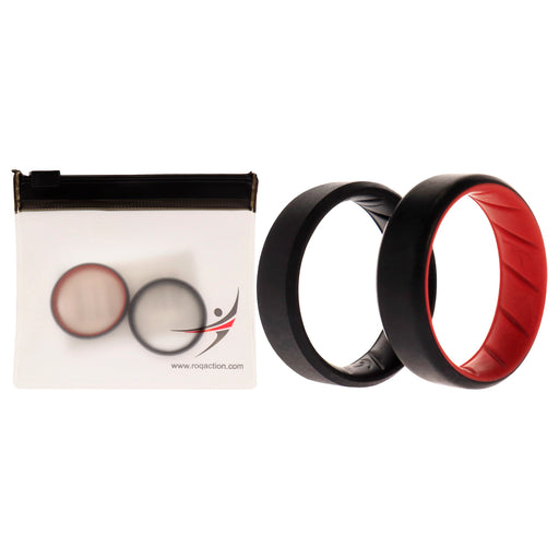 Silicone Wedding BR 8mm Edge Ring Set - Black-Red by ROQ for Men - 2 x 13 mm Ring