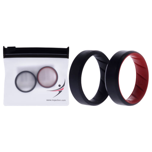 Silicone Wedding BR 8mm Edge Ring Set - Black-Red by ROQ for Men - 2 x 15 mm Ring