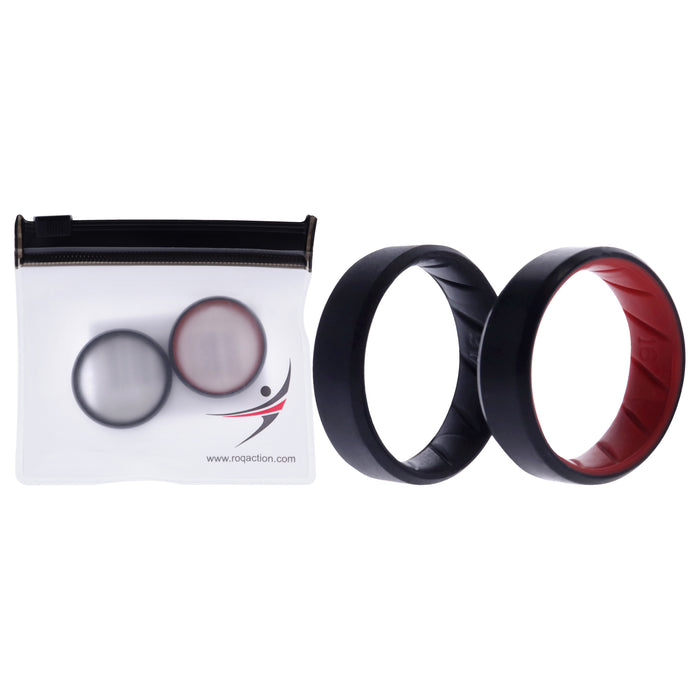 Silicone Wedding BR 8mm Edge Ring Set - Black-Red by ROQ for Men - 2 x 16 mm Ring