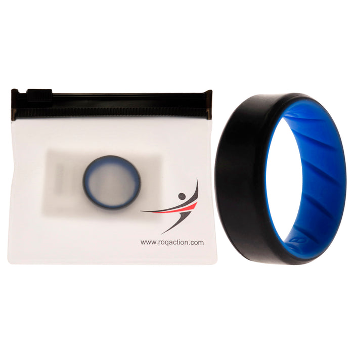 Silicone Wedding BR 8mm Edge Ring - Light-Blue-Black by ROQ for Men - 8 mm Ring