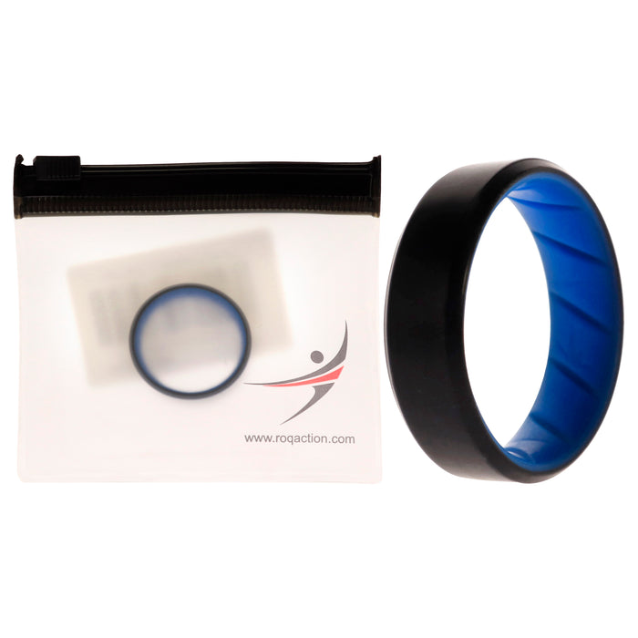 Silicone Wedding BR 8mm Edge Ring - Light-Blue-Black by ROQ for Men - 13 mm Ring