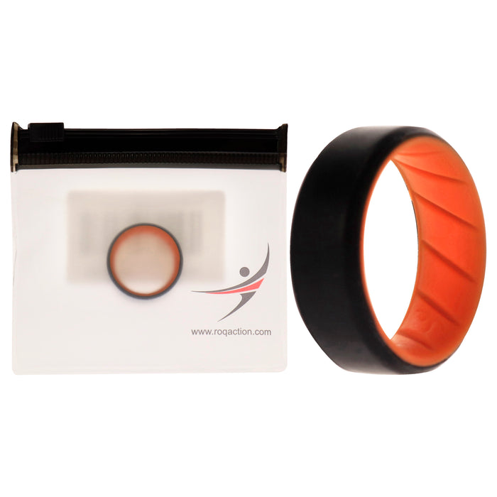 Silicone Wedding BR 8mm Edge Ring - Orange-Black by ROQ for Men - 8 mm Ring
