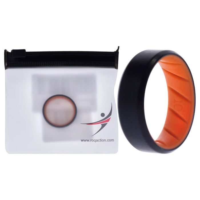Silicone Wedding BR 8mm Edge Ring - Orange-Black by ROQ for Men - 10 mm Ring