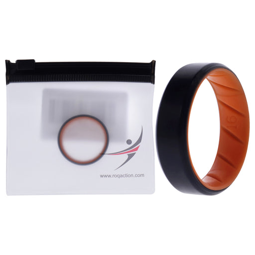 Silicone Wedding BR 8mm Edge Ring - Orange-Black by ROQ for Men - 16 mm Ring