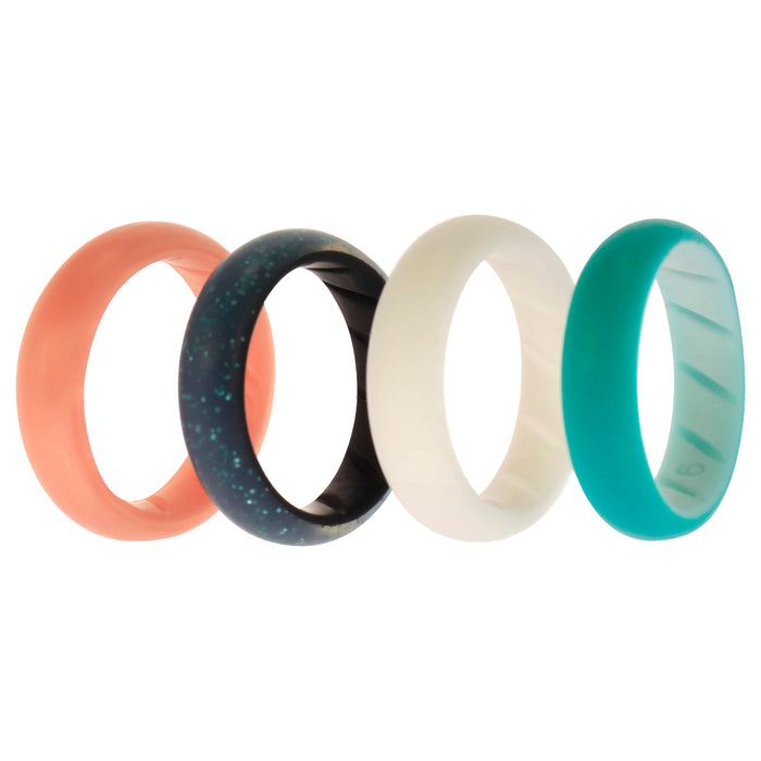 Silicone Wedding BR Solid Ring Set - Turquoise-Rose by ROQ for Women - 4 x 6 mm Ring