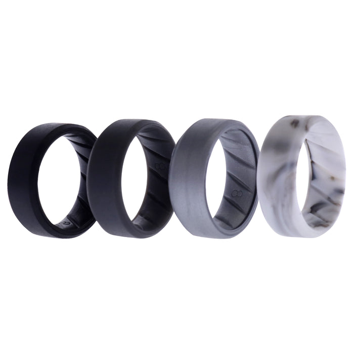 Silicone Wedding BR 8mm Edge Ring Set - Basic-Marble by ROQ for Men - 4 x 8 mm Ring