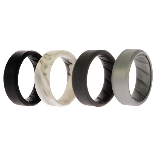 Silicone Wedding BR 8mm Edge Ring Set - Basic-Marble by ROQ for Men - 4 x 10 mm Ring