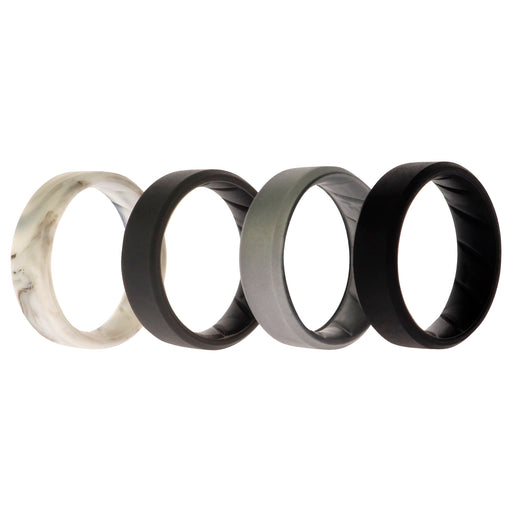 Silicone Wedding BR 8mm Edge Ring Set - Basic-Marble by ROQ for Men - 4 x 14 mm Ring