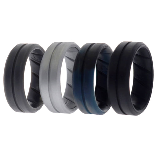 Silicone Wedding BR Middle Line Ring Set - Basic-Black-BlueC by ROQ for Men - 4 x 12 mm Ring
