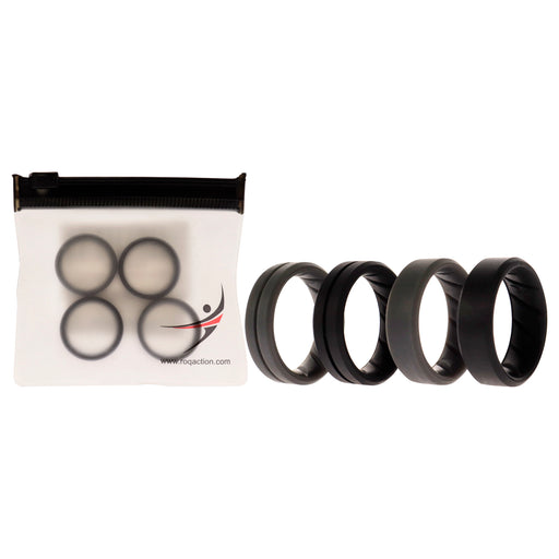 Silicone Wedding BR Middle Line Ring Set - Basic-Black-Grey by ROQ for Men - 4 x 7 mm Ring