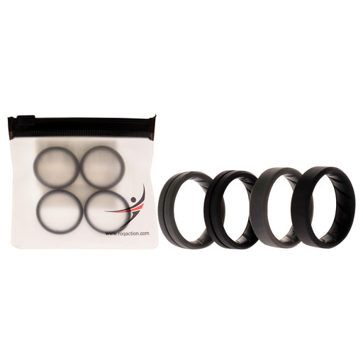 Silicone Wedding BR Middle Line Ring Set - Basic-Black-Grey by ROQ for Men - 4 x 11 mm Ring