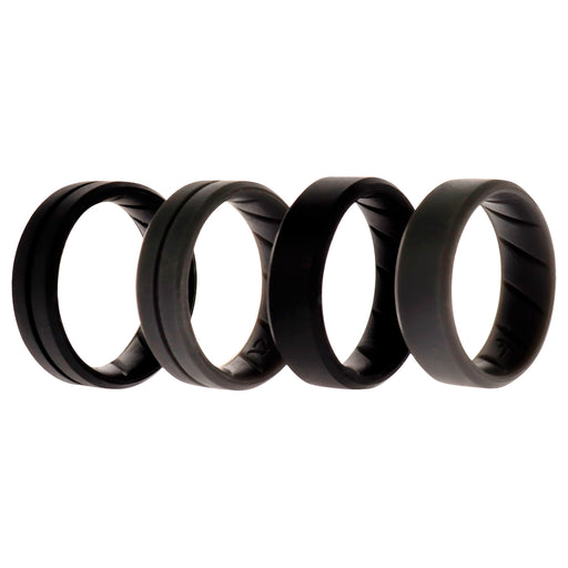 Silicone Wedding BR Middle Line Ring Set - Basic-Black-Grey by ROQ for Men - 4 x 12 mm Ring