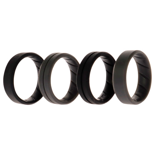 Silicone Wedding BR Middle Line Ring Set - Basic-Black-Grey by ROQ for Men - 4 x 14 mm Ring