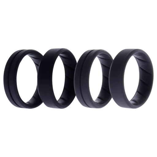 Silicone Wedding BR Middle Line Ring Set - Basic-Black-Grey by ROQ for Men - 4 x 16 mm Ring