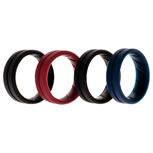 Silicone Wedding BR Middle Line Ring Set - Basic-Bordo by ROQ for Men - 4 x 10 mm Ring