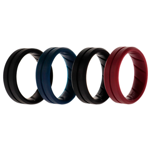 Silicone Wedding BR Middle Line Ring Set - Basic-Bordo by ROQ for Men - 4 x 11 mm Ring