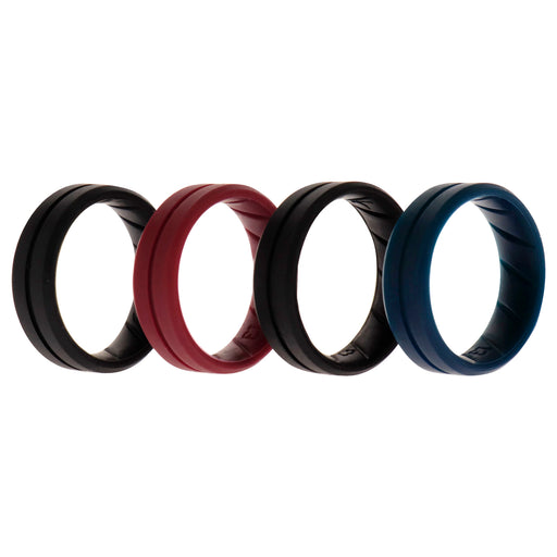 Silicone Wedding BR Middle Line Ring Set - Basic-Bordo by ROQ for Men - 4 x 13 mm Ring