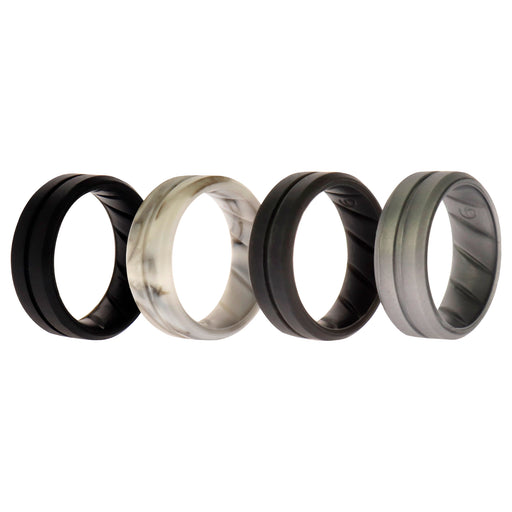 Silicone Wedding BR Middle Line Ring Set - Basic-Marble by ROQ for Men - 4 x 9 mm Ring