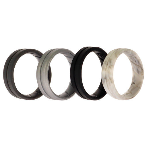 Silicone Wedding BR Middle Line Ring Set - Basic-Marble by ROQ for Men - 4 x 14 mm Ring