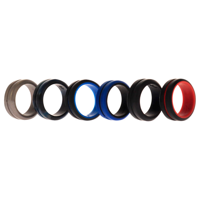 Silicone Wedding 2Layer Middle Line Ring Set - Black-Camo by ROQ for Men - 6 x 7 mm Ring