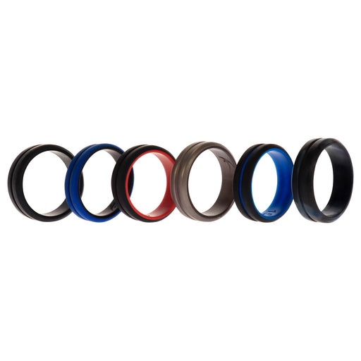 Silicone Wedding 2Layer Middle Line Ring Set - Black-Camo by ROQ for Men - 6 x 15 mm Ring
