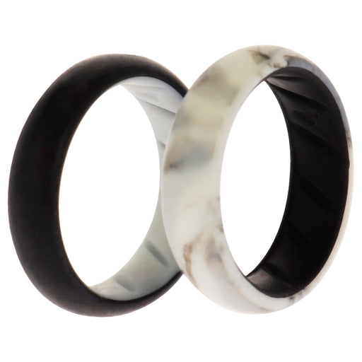Silicone Wedding BR Solid Ring Set - Black-Marble by ROQ for Women - 2 x 4 mm Ring