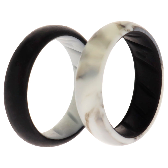 Silicone Wedding BR Solid Ring Set - Black-Marble by ROQ for Women - 2 x 4 mm Ring