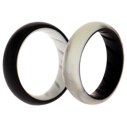 Silicone Wedding BR Solid Ring Set - Black-Marble by ROQ for Women - 2 x 6 mm Ring