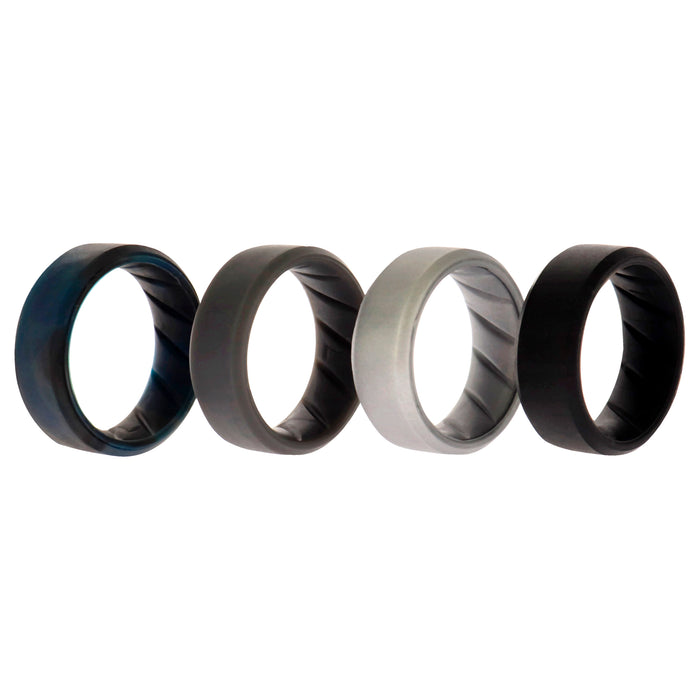 Silicone Wedding BR 8mm Edge Ring Set - Basic-Black-BlueC by ROQ for Men - 4 x 7 mm Ring