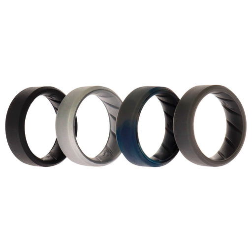 Silicone Wedding BR 8mm Edge Ring Set - Basic-Black-BlueC by ROQ for Men - 4 x 9 mm Ring