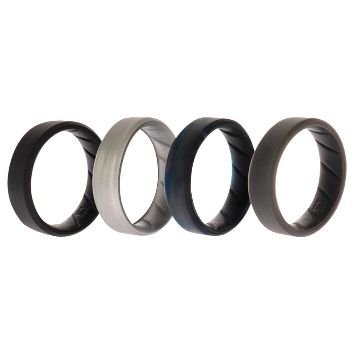 Silicone Wedding BR 8mm Edge Ring Set - Basic-Black-BlueC by ROQ for Men - 4 x 15 mm Ring