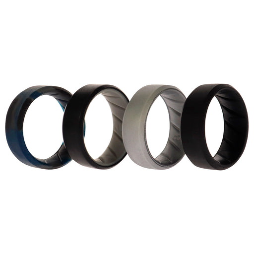 Silicone Wedding BR 8mm Edge Ring Set - Black-Blue-Camo by ROQ for Men - 4 x 8 mm Ring