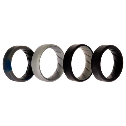 Silicone Wedding BR 8mm Edge Ring Set - Black-Blue-Camo by ROQ for Men - 4 x 9 mm Ring